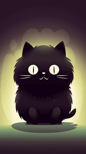 vector illustration, Black kawaii cute shadow monster, in the style of pusheen