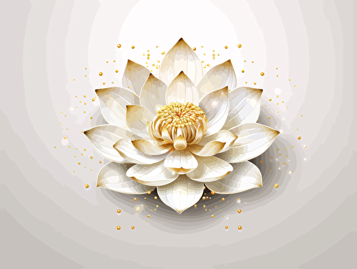 white lotus flower on plain no shadow white background with sparkles around it. Vector style