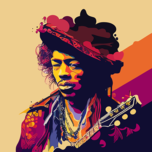 jimi hendrix playing guitar by glean keane, 2d vector art, flat colors