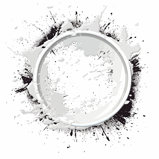 rounded Splatter white paint , transparent background, ultra reallistic, flat style, vector style, no details, with a flat white circle at center, no shadows