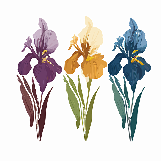 Simple minimal vector of frances native flower the iris with leaves on white background 3 colors ar
