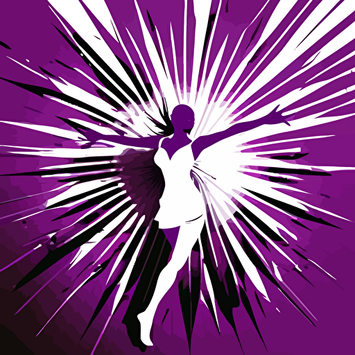 vector purple starburst background originating from centre, white silouette of a dancer