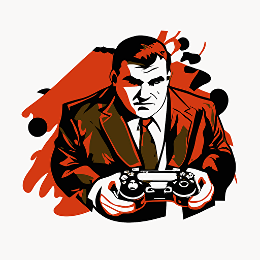 Mob boss on fire with game controller, simple, vector, no background