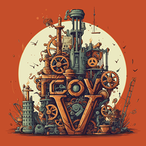 vector art of the word "love" being build, logo.