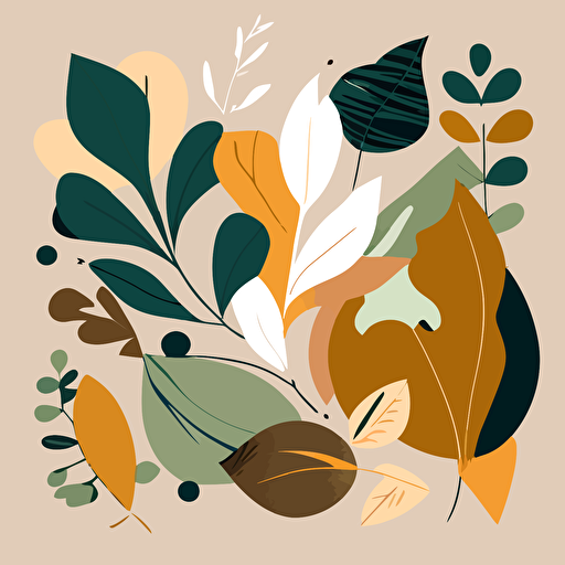 Matisse inspired vector art, leaf shapes, earth tones