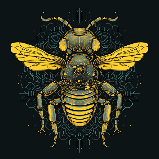 2D vector bee honey in minimalism cyberpunk style. Colors: #FB6B00 & #111111 colors