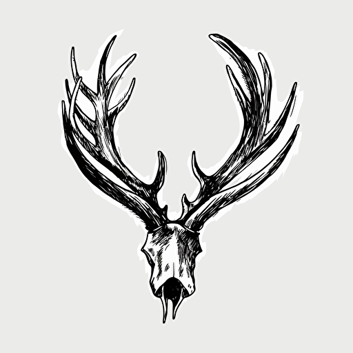 elk antlers, black and white Illustration, simple vector, iconic