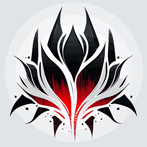 a white, black, and red logo shaped like a lotus flower but the petals are sharp teeth, vector