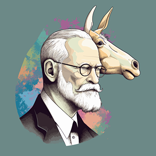 sigmund freud as a unicorn, commercial vector illustration