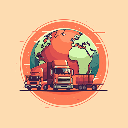 a vector illustration of trucks driving around a globe