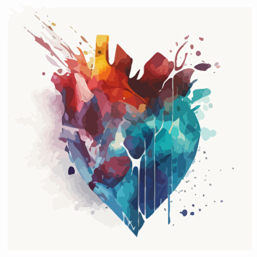 A heart on a white background, powerful watercolor, vector shapes, geometric shapes