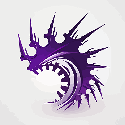 icon, logo, flaming gear, white background, single color, purple, vector, no shadows