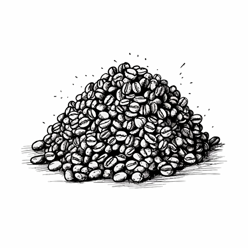 line drawing of pile of coffee beans, black ink, simple, minimalist style, spontaneous marks, vector illustration