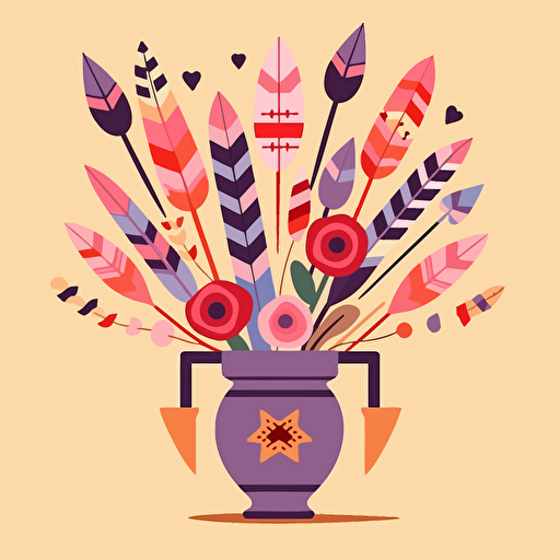 Valentine’s day bouquet of arrows in a Texas flag vase in vector art cartoon style, flat color,