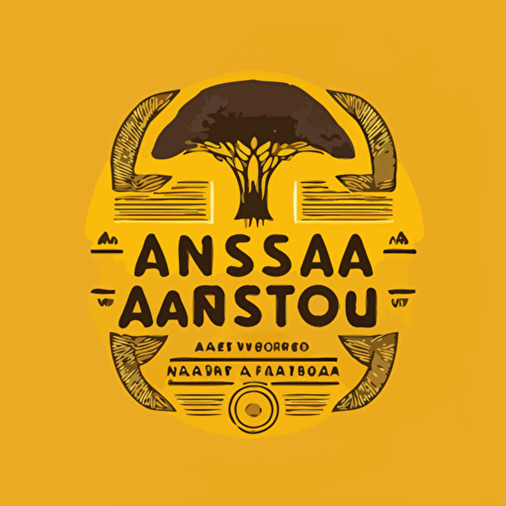 a simple minimalistic flat vector design text for a clothing brand that says ancestral roots in African fonts yellow background