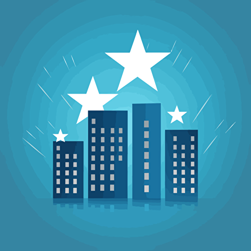 create a minimalistic real estate using buildings and a star, minimal, modern, simple, clean, vector, blue