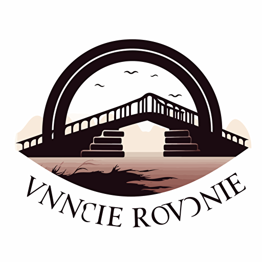 a company logo featuring a Roman bridge silhouette, symbolizing the challenge of venturing into a new world. Incorporate elements that evoke a sense of exploration, innovation, and determination, simple 2d vector art, White background, no shadow