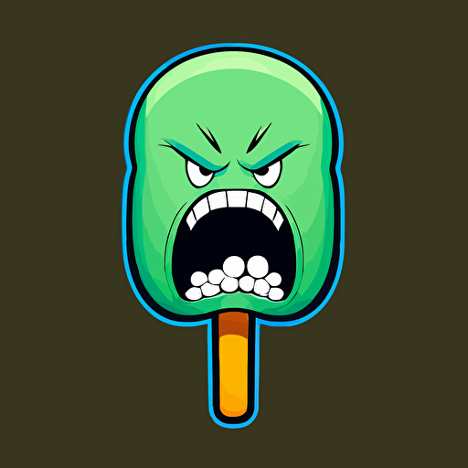 a long sitck of gum with an angry face, vector logo, vector art, emblem, simple, cartoon, 2d
