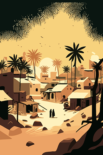 village in Nigeria, svg vector image, subtle pale colors