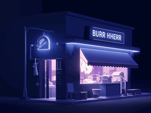 butcher's shop on dark blue background vector illustration, in the style of rendered in unreal engine, hiroshi nagai, light white and violet, detailed world-building, carl kleiner, security camera, soft-focus
