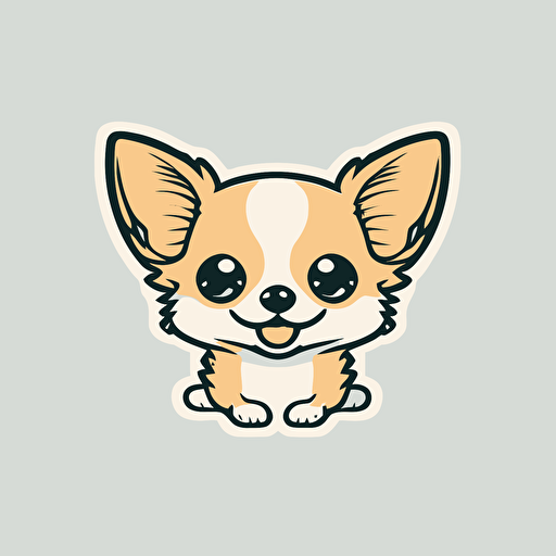 Cute, happy, chihuahua dog head sticker logo, chibi style, cartoon, clean, vector, 2d, white background, no accessories, without accessories, no text, without text