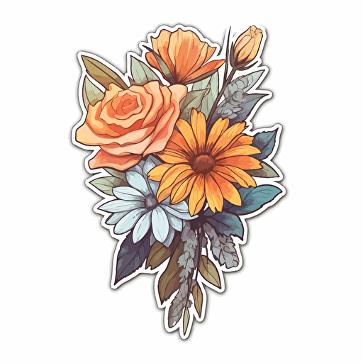 watercolor vector illustration boho line drawn bouquet sticker white background