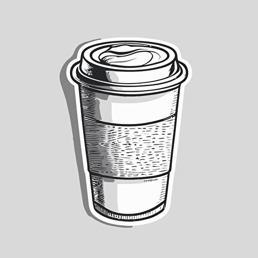 sticker, paper coffee cup, vector, white background, contour