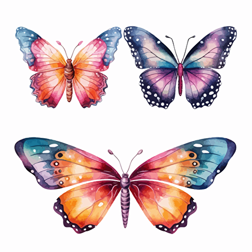 watercolor vector illustration boho butterflies sticker white background