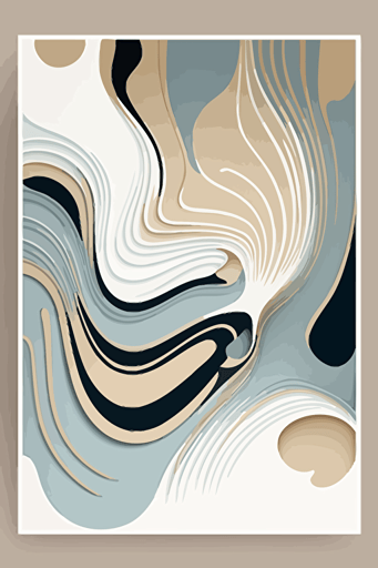 Dusty blue and beige abstract water art, Minimalist, vector, contour