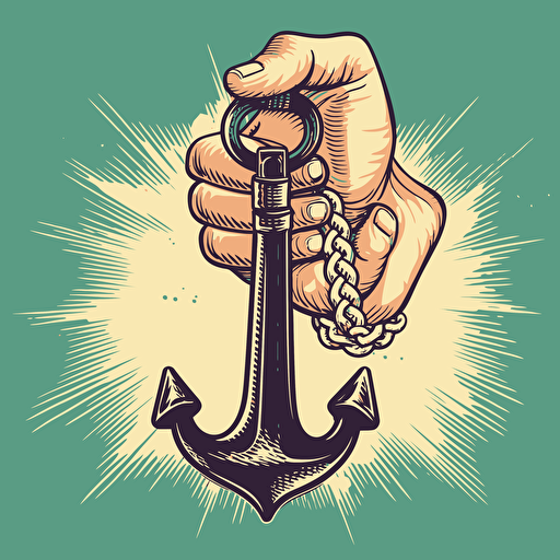 a vector style image of a hand holding an anchor with rope