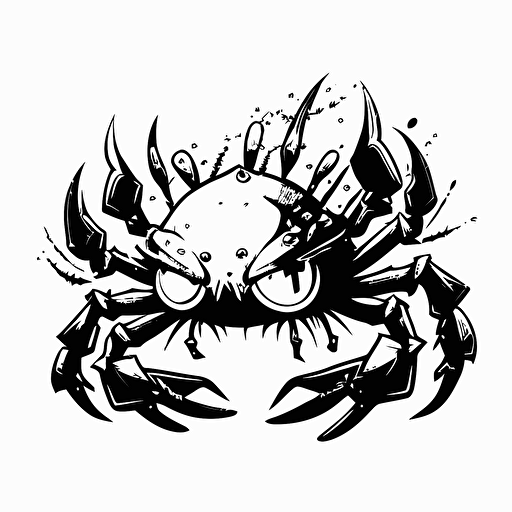 angry cartoon crab black and white vector style, white background