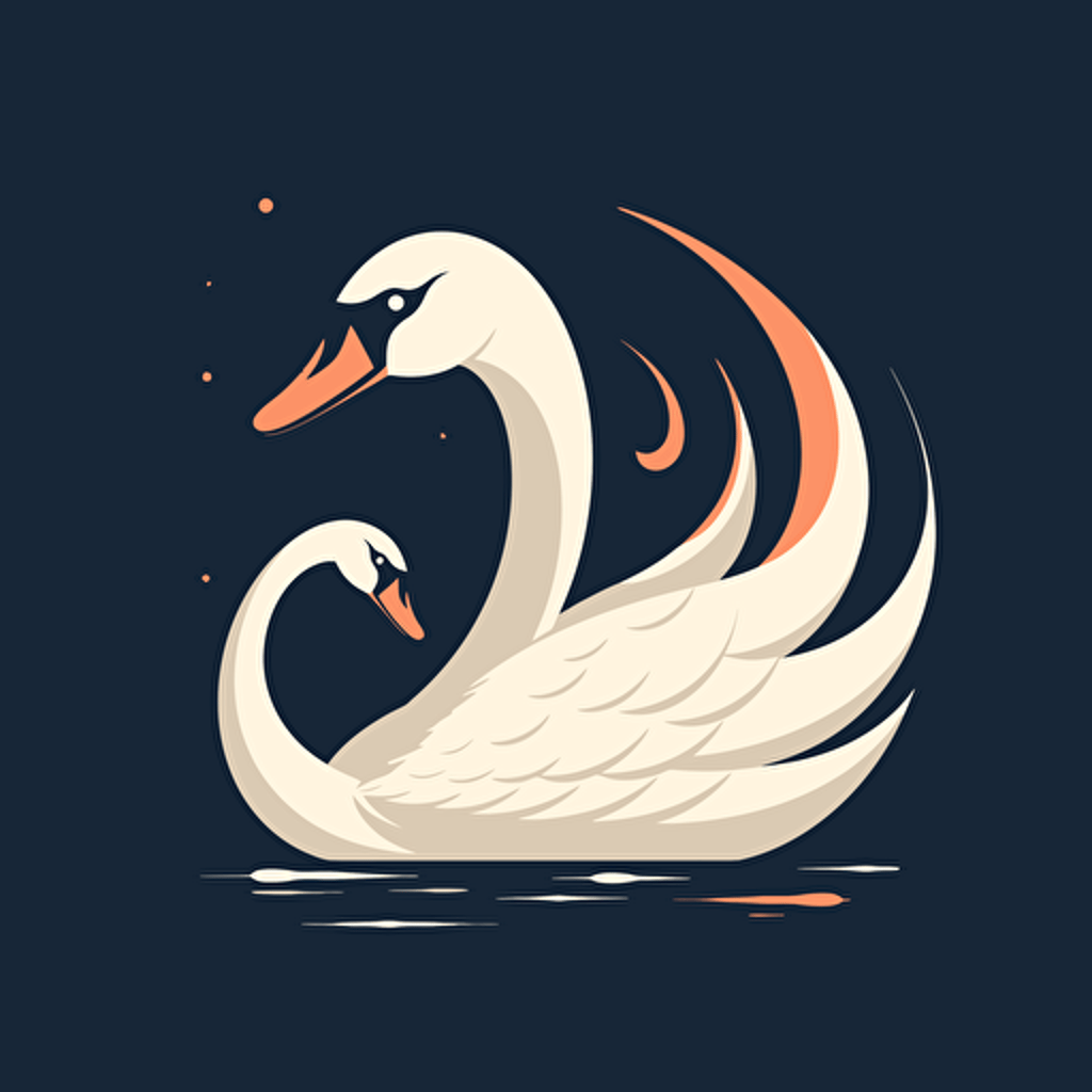 A majestic and graceful swan, an elegant and refined mood, and a soft and moody, Comic vector illustration style, flat design, minimalist logo, minimalist icon, flat icon, adobe illustrator, cute, simple