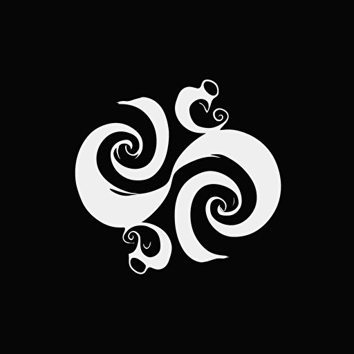 symbolic iconic logo of a healthy mind, white vector, on black backgroung