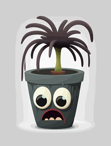 a animated scared plant in a flowerpot, vector design, with no color, white background