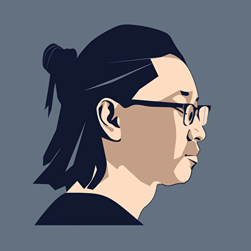 chinese man with no glasses, student head, side face, middle hair, logo, vector, simple, flat, lowdetail, smooth, plain, minimal, straight deign,white background, Rob Janoff style