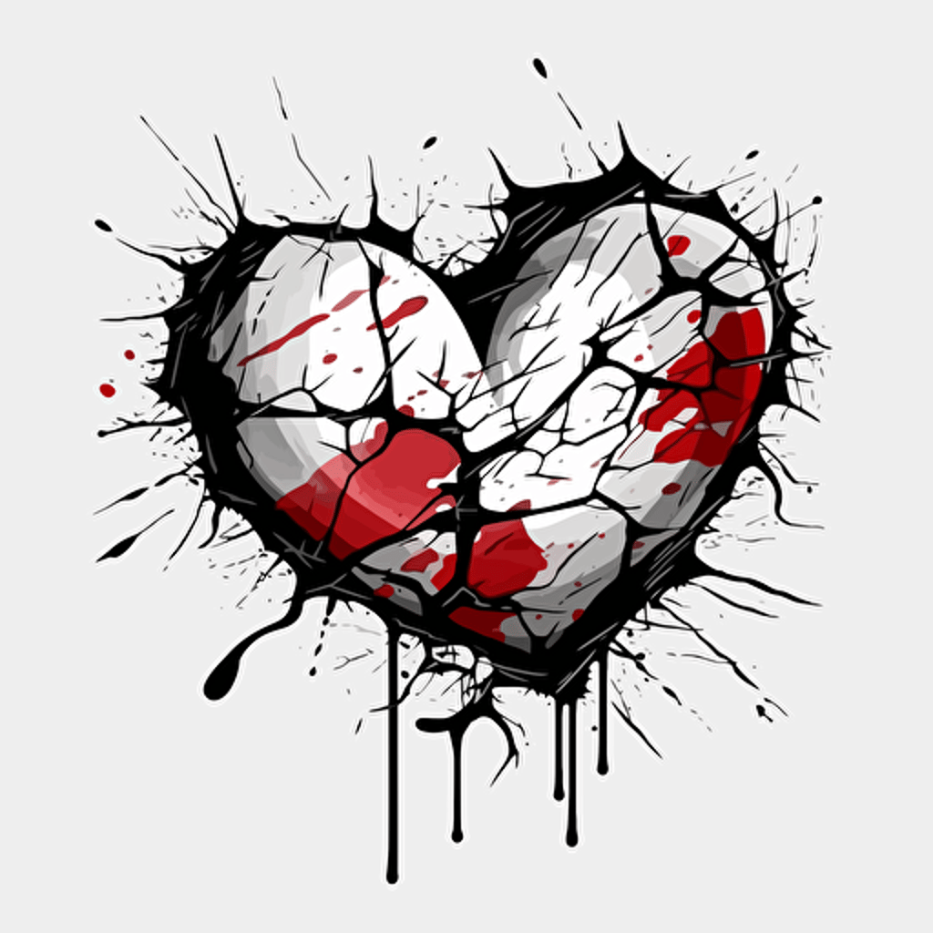 stecil graffiti broken love heart design, banksy, 2d, vector, white background