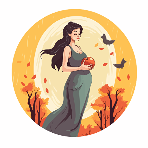 2d illustration, pregnant mother, autumn simple vector colorful sticker