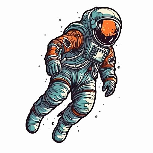 An astronaut flies into space, sticker, cartoon, white background, smooth, vector