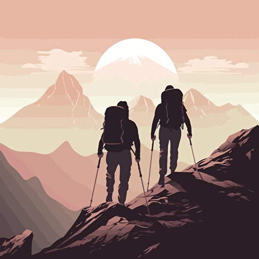 vector illustration of two hikers in steep mountains
