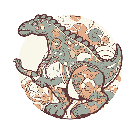 Dinosaur , Sticker, Blissful, Muted Color, kinetic art style, Contour, Vector, White Background, Detailed