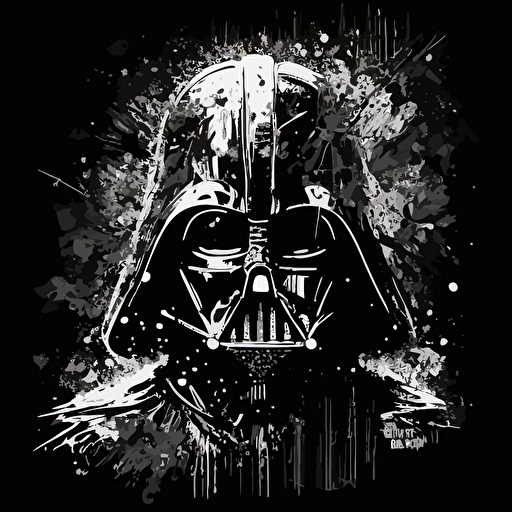 Darth vader ink sketch vector design black background, distorted , monochromatic