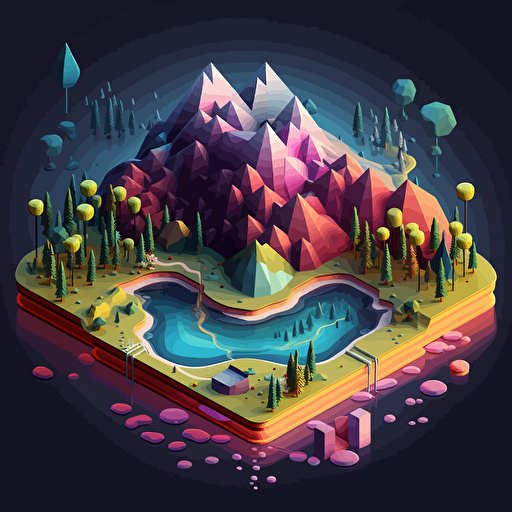 visualize interwoven data, isometric, vector shapes, nature theme, magical