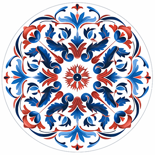 ottoman tile vector drawing , circle illustrated, red blue white color with white background v5.1