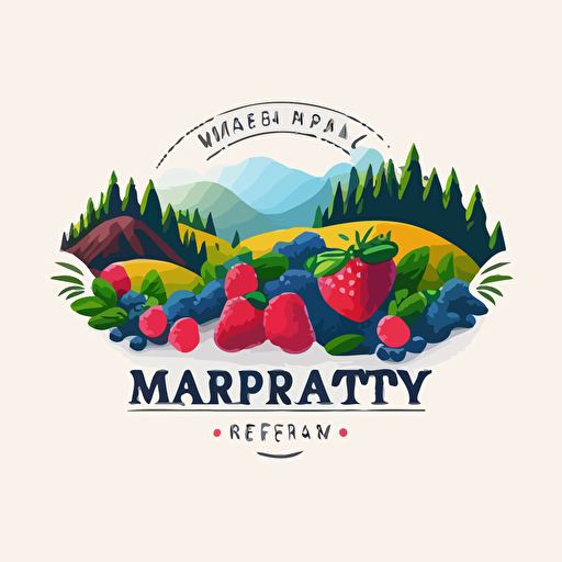 Vector logo modern minimal concept with elements FOREST VALLEY, fruit farms, berries, raspberry, strawberry, blueberry, white background