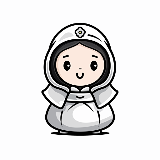 Chubby leia princess illustration, looking at the camera, minimal, outline strokes only, black and white, logo, vector, white background