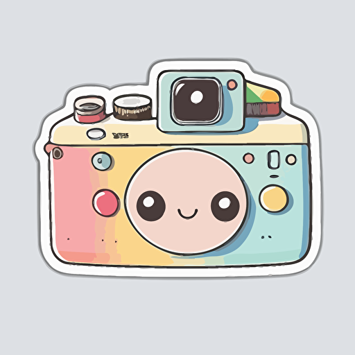 sticker, colorful, camera, kawaii, contour, vector, white background