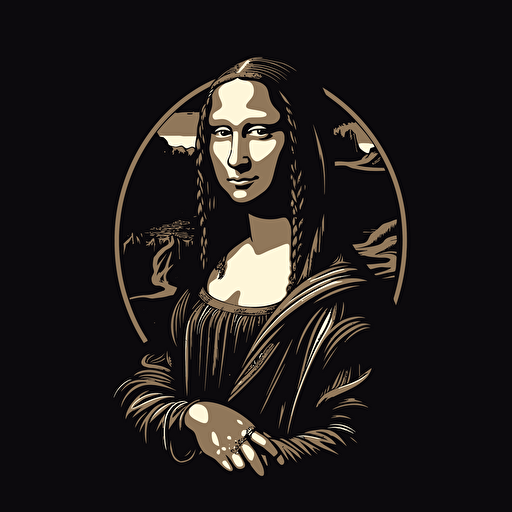 Mona Lisa as a SoundCloud rapper. Vector image. Drawing. Black background. Uhd. 16k.