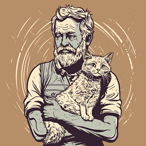 vector art style 48 year old white man holding a cat, in the style of Micheal Parks