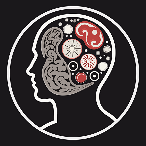 symbolic iconic logo of a healthy body, healthy mind, white vector, on black backgroung