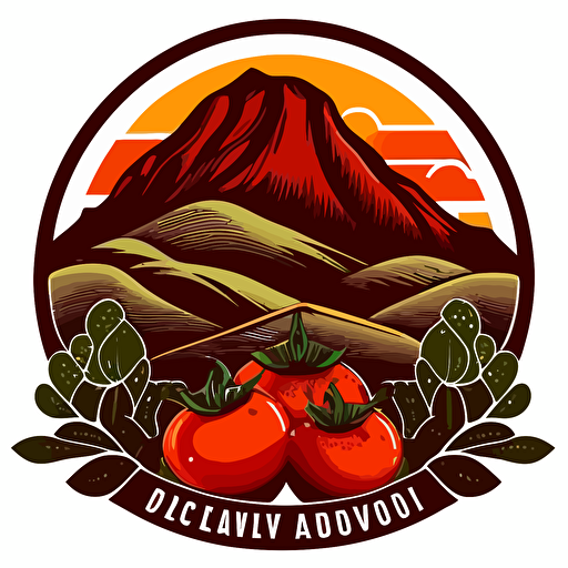 vector logo delicious and healthy tomatoes in a greenhouse located on the slope of volcano company with vulcano call Lavarosso